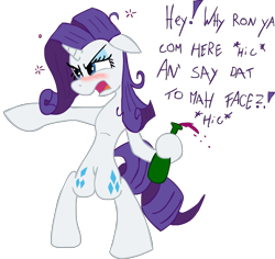 Size: 2739x2589 | Tagged: safe, artist:tixolseyerk, rarity, pony, unicorn, bipedal, bottle, drunk