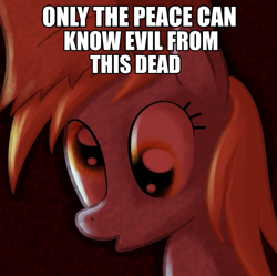 Size: 667x665 | Tagged: safe, artist:tggeko, derpy hooves, pegasus, pony, female, image macro, jimmies, mare, only the dead can know peace from this evil