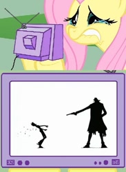 Size: 373x510 | Tagged: safe, fluttershy, pegasus, pony, arlong, bellmere, exploitable meme, meme, one piece, tv meme