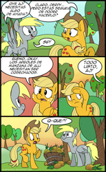 Size: 554x900 | Tagged: safe, artist:innuendo88, artist:spainfischer, applejack, derpy hooves, earth pony, pegasus, pony, comic, female, mare, spanish, translation