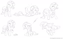 Size: 2624x1619 | Tagged: safe, artist:bioniclegahlok, rarity, pony, unicorn, facial expressions, lineart, monochrome, sketch, sketch dump, solo