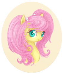 Size: 280x330 | Tagged: dead source, safe, artist:mn27, fluttershy, pegasus, pony, alternate hairstyle, bust, colored pupils, cute, female, looking at you, mare, pigtails, shyabetes, smiling, smiling at you, solo