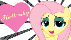 Size: 1366x768 | Tagged: safe, artist:detectivebuddha, fluttershy, pegasus, pony, bedroom eyes, heart, solo, wallpaper