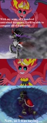 Size: 980x2542 | Tagged: safe, king sombra, sunset satan, sunset shimmer, umbrum, equestria girls, sombra will save us all, sunset's terrible plan, yamcha's death pose