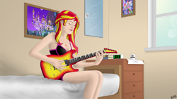 Size: 5760x3240 | Tagged: safe, artist:mir0sh, sunset shimmer, human, guitar, humanized, solo