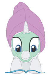 Size: 430x640 | Tagged: safe, artist:lemonlimeman, rarity, pony, unicorn, mud mask, reading, towel