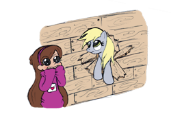 Size: 900x654 | Tagged: safe, artist:eavf92, derpy hooves, pegasus, pony, crossover, female, gravity falls, mabel pines, mare