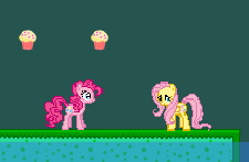 Size: 225x147 | Tagged: safe, artist:certaintyprinciple, fluttershy, pinkie pie, earth pony, pegasus, pony, female, flash, mare