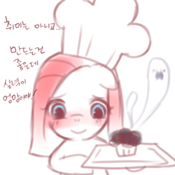 Size: 500x500 | Tagged: safe, pinkie pie, earth pony, ghost, pony, ask, ask young pinkamena, cupcake, food, korean, pinkamena diane pie, younger