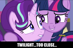 Size: 1600x1042 | Tagged: safe, screencap, starlight glimmer, twilight sparkle, twilight sparkle (alicorn), alicorn, pony, no second prances, discovery family logo, female, mare