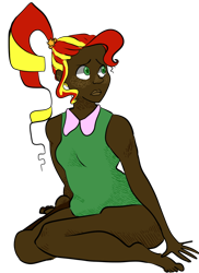 Size: 640x877 | Tagged: safe, artist:pizzakladd, sunset shimmer, human, dark skin, humanized, solo