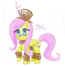 Size: 602x610 | Tagged: safe, artist:php13, fluttershy, pegasus, pony, bracelet, female, glasses, hat, jewelry, mare, simple background, solo, steampunk, top hat, white background