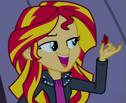 Size: 877x714 | Tagged: safe, screencap, sunset shimmer, equestria girls, rainbow rocks, holding, pendant, smiling, solo