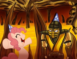 Size: 1000x773 | Tagged: safe, artist:sccskwerl, pinkie pie, earth pony, pony, crossover, mortal kombat, scorpion (mortal kombat)