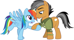 Size: 5520x3000 | Tagged: safe, artist:sollace, derpibooru import, quibble pants, rainbow dash, earth pony, pegasus, pony, stranger than fan fiction, .svg available, absurd resolution, duo, female, holding hooves, male, mare, open mouth, quibbledash, raised leg, shipping, simple background, spread wings, stallion, straight, transparent background, vector, wings