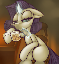 Size: 1826x2000 | Tagged: safe, artist:florecentmoo, rarity, pony, unicorn, bar, cigar, drink, smoking