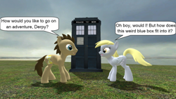 Size: 800x450 | Tagged: safe, artist:chris3123, derpy hooves, doctor whooves, pegasus, pony, 3d, female, gmod, mare, tardis