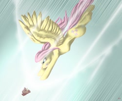 Size: 931x768 | Tagged: safe, artist:chickenwhite, fluttershy, bird, pegasus, pony, diving, solo, speed lines