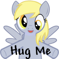 Size: 200x200 | Tagged: safe, derpy hooves, pegasus, pony, bronybait, female, hug, hug request, image macro, mare