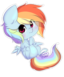 Size: 1781x2145 | Tagged: safe, artist:teranen, derpibooru import, rainbow dash, pegasus, pony, chibi, cute, dashabetes, female, looking at you, mare, multicolored hair, simple background, solo