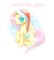 Size: 500x554 | Tagged: safe, artist:sererena, fluttershy, pegasus, pony, christmas, hat, santa hat, solo