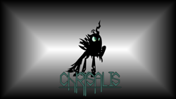 Size: 3840x2160 | Tagged: safe, artist:altalector, artist:marinapg, queen chrysalis, changeling, changeling queen, dark, raised hoof, shadow, solo, vector, wallpaper