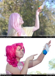 Size: 847x1168 | Tagged: safe, artist:spwinkles, fluttershy, pinkie pie, human, parasprite, cosplay, irl, irl human, photo