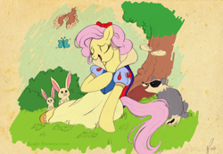 Size: 1000x690 | Tagged: safe, artist:sunfur, fluttershy, pegasus, pony, clothes, crossover, disney, disney princess, snow white