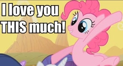 Size: 682x366 | Tagged: safe, edit, edited screencap, screencap, pinkie pie, earth pony, pony, over a barrel, caption, desert, female, mare, reaction image, solo focus