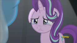 Size: 1008x565 | Tagged: safe, screencap, starlight glimmer, pony, unicorn, no second prances, crying, discovery family logo, solo focus