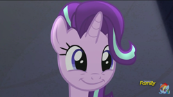 Size: 1920x1080 | Tagged: safe, screencap, starlight glimmer, pony, unicorn, no second prances, bust, discovery family logo, portrait, smiling, solo