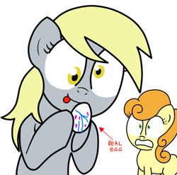 Size: 900x888 | Tagged: safe, artist:entou, carrot top, derpy hooves, golden harvest, pegasus, pony, egg, female, mare