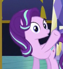 Size: 205x223 | Tagged: safe, screencap, starlight glimmer, pony, unicorn, no second prances, animation error, cropped, missing horn, raised hoof