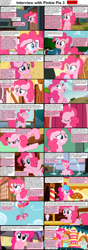 Size: 1282x3661 | Tagged: safe, pinkie pie, earth pony, pony, comic:celestia's servant interview, balloon, cake, caption, comic, interview, then watch her balloons lift her up to the sky