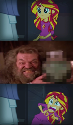 Size: 596x1024 | Tagged: safe, sunset shimmer, equestria girls, rainbow rocks, are you afraid of the dark?, canadian hagrid, censored, dr. vink, exploitable meme, jontron, meme, sunset screamer