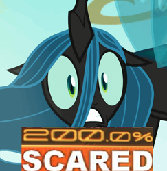 Size: 388x400 | Tagged: safe, edit, edited screencap, editor:watermelon changeling, screencap, queen chrysalis, changeling, changeling queen, to where and back again, 200% mad, cropped, expand dong, exploitable meme, female, former queen chrysalis, meme, scared, solo