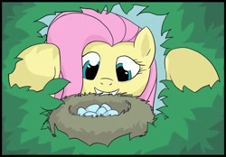 Size: 1050x732 | Tagged: safe, artist:dreigun, fluttershy, pegasus, pony, egg, female, mare, nest