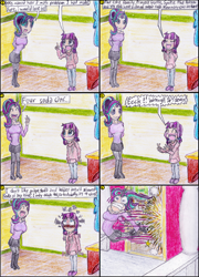 Size: 1076x1494 | Tagged: safe, artist:meiyeezhu, lily longsocks, starlight glimmer, human, no second prances, angry, anime, blushing, boots, child, classroom, clothes, comic, cute, elementary, elementary school, epic fail, fail, fishnet stockings, funny, hoodie, horned humanization, humanized, humanized ponified human, implied violence, kindergarten, little girl, logic, math, old master q, pantyhose, parody, reference, school, skirt, smiling, starlight gets what's coming to her, stockings, student, technically, triggered, wavy mouth