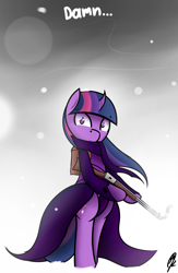 Size: 910x1400 | Tagged: safe, artist:ppdraw, derpibooru import, twilight sparkle, clothes, gun, rifle, scarf, weapon