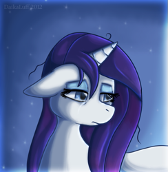 Size: 513x525 | Tagged: safe, artist:daikaluff, rarity, pony, unicorn, floppy ears, messy mane, sad, solo, straight mane