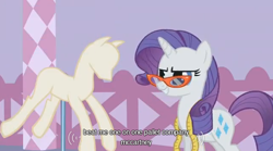 Size: 638x356 | Tagged: safe, screencap, rarity, pony, unicorn, suited for success, female, horn, mare, solo, youtube caption