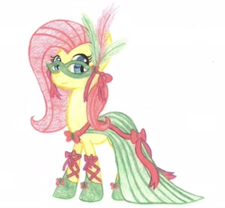 Size: 2419x2237 | Tagged: safe, artist:johnpaulgeorgeringo6, fluttershy, pegasus, pony, clothes, dress, high res, mask, traditional art