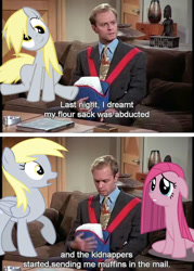 Size: 499x696 | Tagged: safe, edit, derpy hooves, pinkie pie, human, comic, crossover, frasier, irl, irl human, muffin, niles crane, photo, pinkamena diane pie