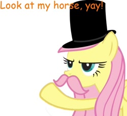 Size: 500x458 | Tagged: safe, fluttershy, pegasus, pony, british, facial hair, hat, look at my horse, meme, moustache, top hat, yay