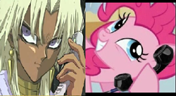 Size: 416x226 | Tagged: safe, pinkie pie, earth pony, pony, exploitable meme, kedah, marik ishtar, marik sebastian ishtar, meme, phone meme, yu-gi-oh!, yugioh abridged