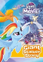 Size: 347x500 | Tagged: safe, derpibooru import, rainbow dash, pegasus, pony, my little pony: the movie, book, canterlot, logo, sticker