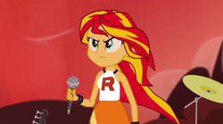 Size: 1300x725 | Tagged: safe, edit, edited screencap, screencap, sunset shimmer, equestria girls, rainbow rocks, pokémon, reference, sunset's shirt meme, team rocket