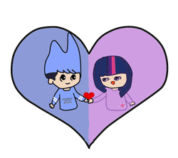 Size: 900x800 | Tagged: safe, artist:kaiamurosesei, derpibooru import, twilight sparkle, crossover, crossover shipping, heart, humanized, mordecai, mordetwi, regular show, shipping