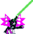 Size: 162x170 | Tagged: safe, queen chrysalis, changeling, changeling queen, arm cannon, crossover, lightsaber, magic, megaman, megapony, mettaton, mettaton neo, pixel art, simple background, solo, sprite, star wars, sword, transparent background, undertale, video game, weapon