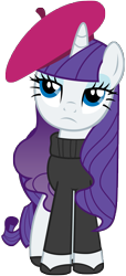 Size: 3200x7000 | Tagged: safe, artist:mihaaaa, rarity, pony, unicorn, beatnik rarity, beret, clothes, hat, simple background, solo, transparent background, vector